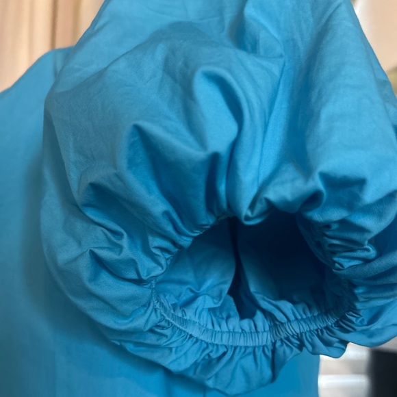 Sugarlips Turquoise Blue Dress Smocked Boho Puff Sleeves Size Medium 100% Cotton - Picture 6 of 10